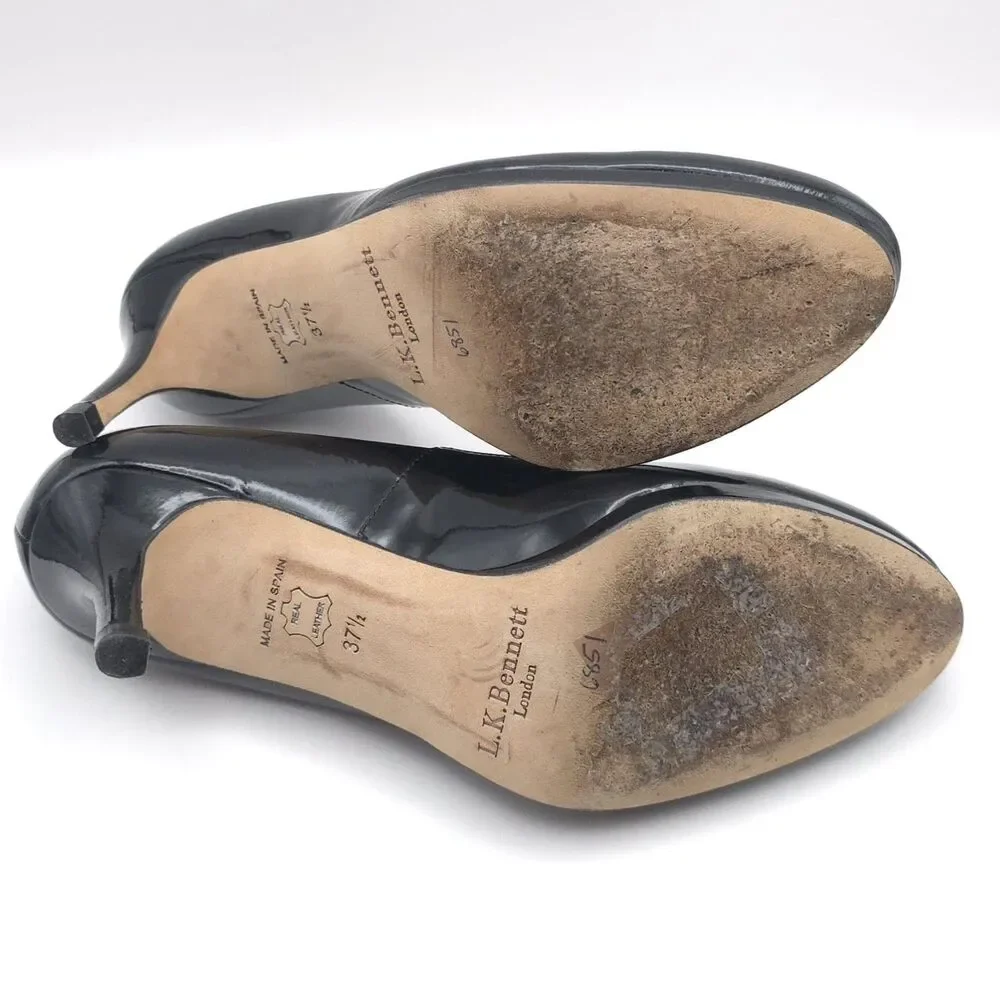 L.K. BENNETT London Black Patent Leather Pumps Heels Women 37.5‎ Made In Spain